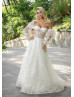 Off Shoulder Ivory Lace Tulle Wedding Dress With Detachable Sleeves